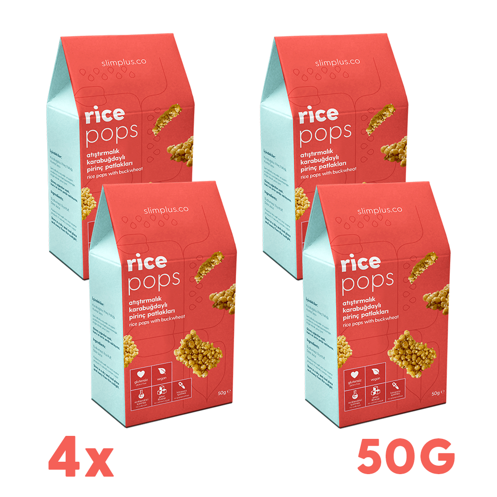 4 Paket Glutensiz Vegan Rice Pops Atıştırmalık Karabuğdaylı Pirinç Patlakları 50G