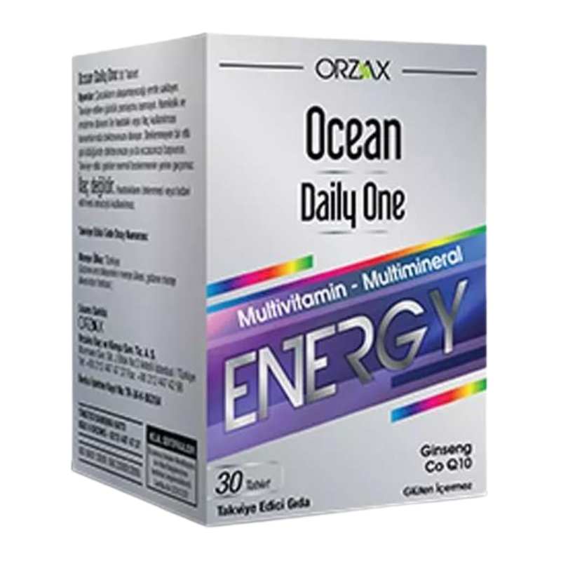 Ocean Daily One Energy içeriğindeki panax ginseng, koenzim Q10, K2 vitamini ve 12 vitamin, 10 mineral ile hazırlanmış multivitamin ve mineral desteğidir.