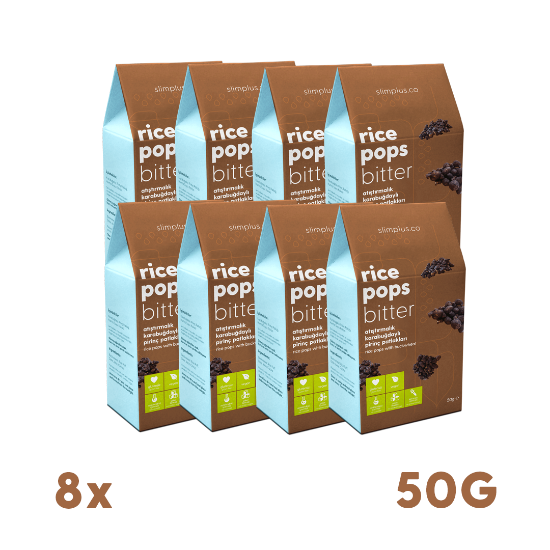 8 Paket Glutensiz Vegan Rice Pops Bitter Kakaolu Karabuğdaylı Pirinç Patlakları 50G