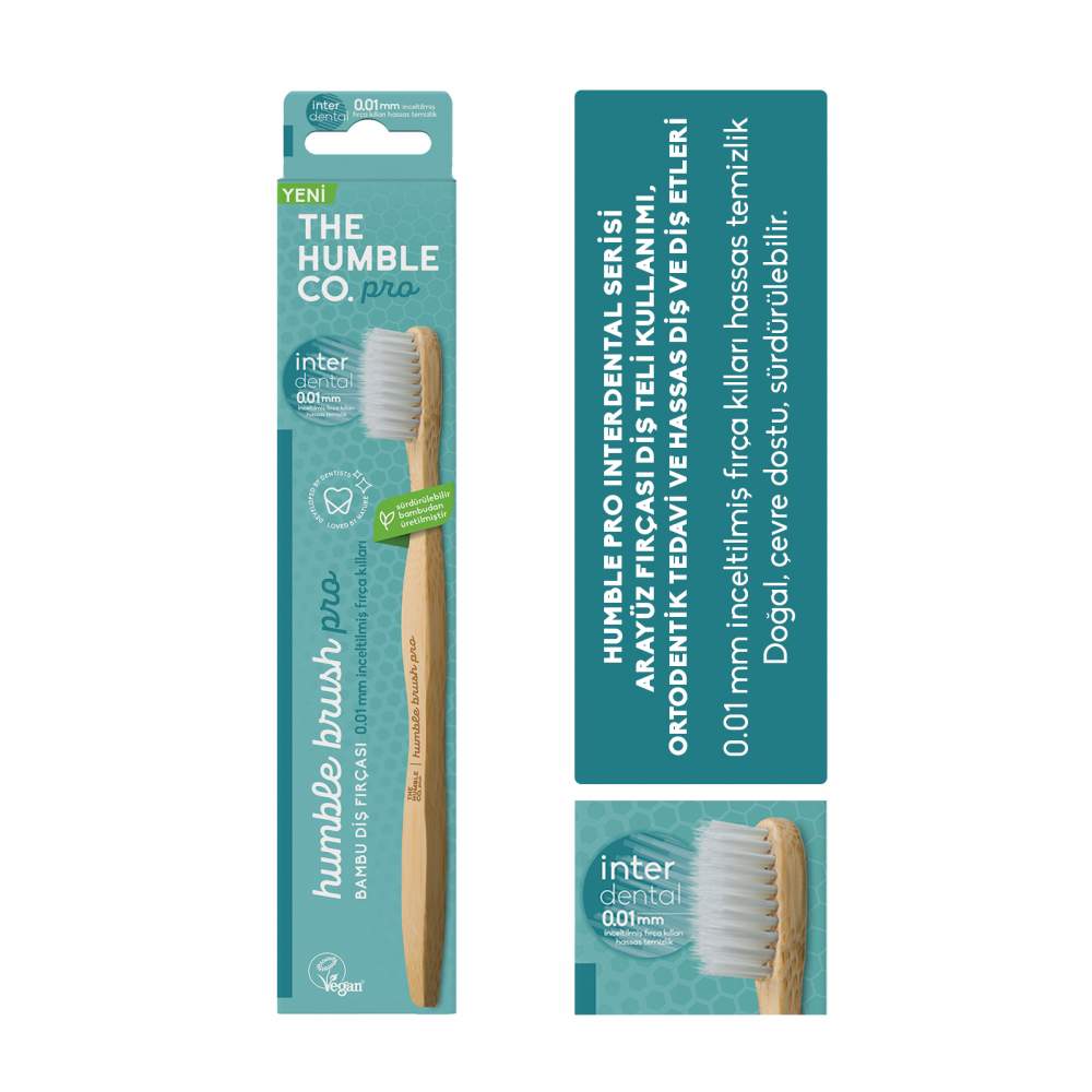 Humble Pro Serisi Interdental Bambu Diş Fırçası, 0.01 mm inceltilmiş fırça kılları, beyaz