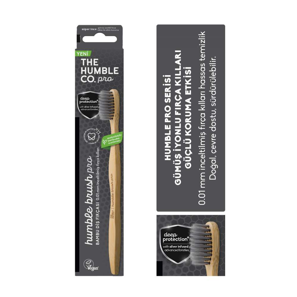 Humble Pro serisi Bambu Diş Fırçası, Süper Ince Gümüş Içerikli 0.01 Mm Inceltilmiş Kıllar 