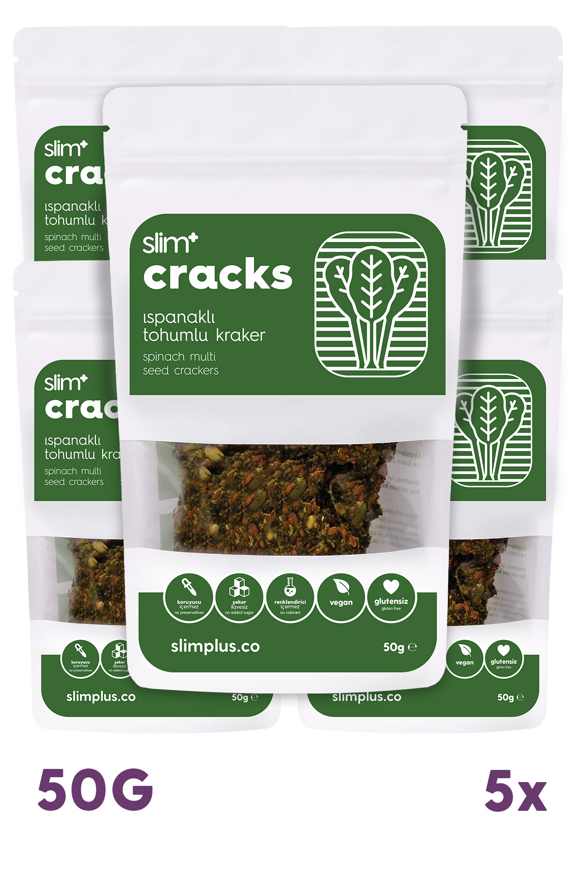 5 Paket Ispanaklı Glutensiz Vegan Tohum Kraker Cracks 50gr