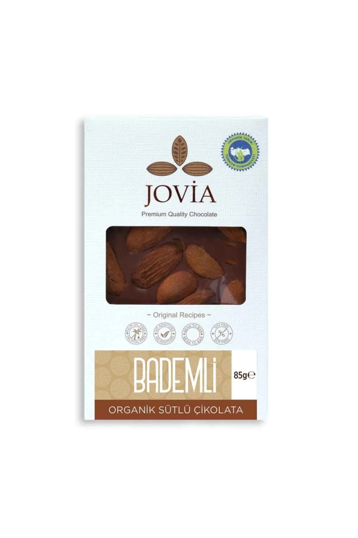 JOVİA ÇİKOLATA Organik Bademli Sütlü Çikolata 85 Gr