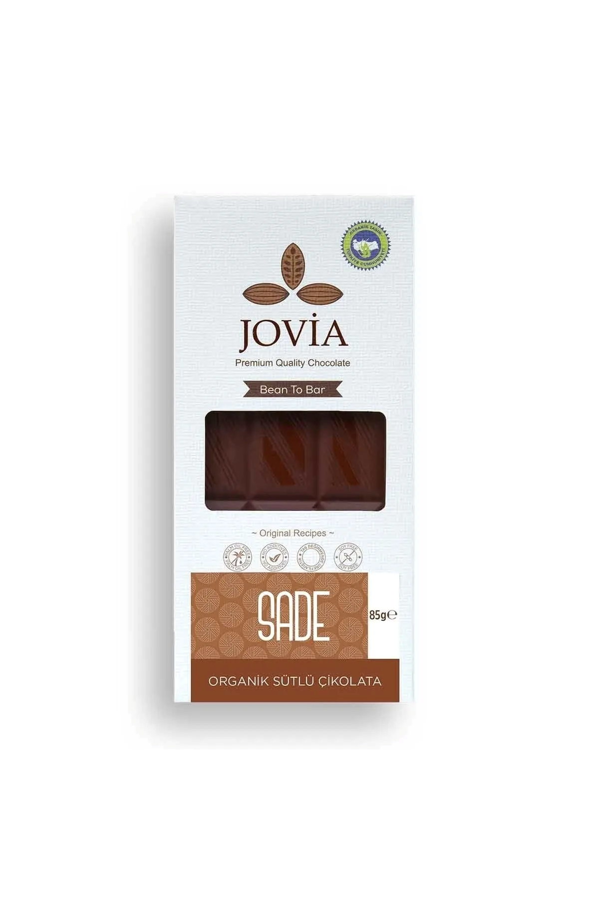 JOVİA ÇİKOLATA Organik Çikolata - Sütlü Sade 85 Gr