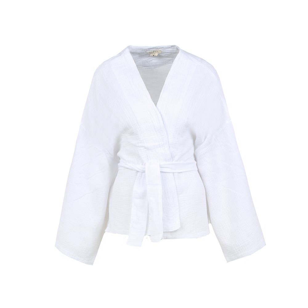 Aura Müslin Kimono Bluz Beyaz