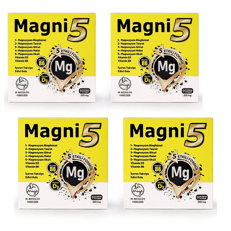 Magni5 Magnezyum Vitamin D3 B6 İçeren Takviye Edici Gıda 4x90 Kapsül