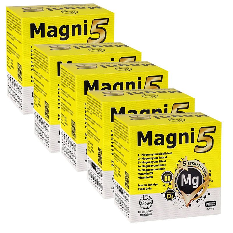 Magni5 Magnezyum Vitamin D3 B6 İçeren Takviye Edici Gıda 5x90 Kapsül