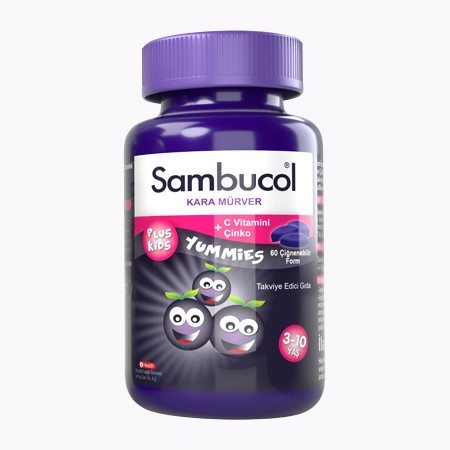 Sambucol Plus Kids Yummies Kara Mürver, C Vitamini ve Çinko İçeren Çocuklar için Çiğnenebilir Form Takviye Edici Gıda.
3-10 yaş grubu çocukların kullanımına uygundur.