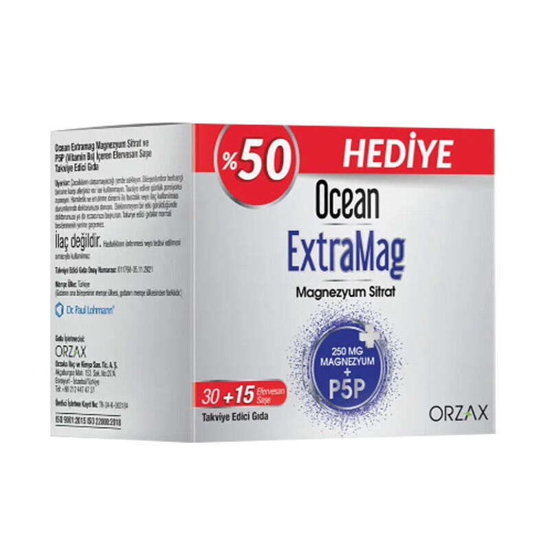 Orzax Ocean Extramag Magnezyum Sitrat Efervesan 30 Saşe + 15 Şase - %50 HEDİYE