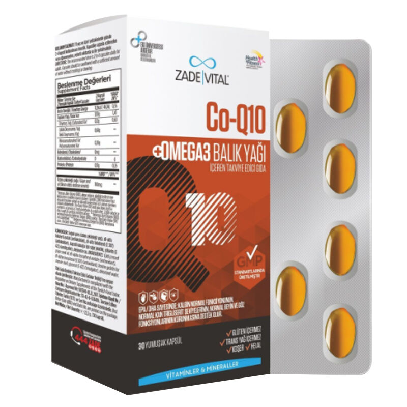 Zade Vital Co-Q10 Omega3 Balık Yağı İçeren Takviye Edici Gıda 30 Kapsül